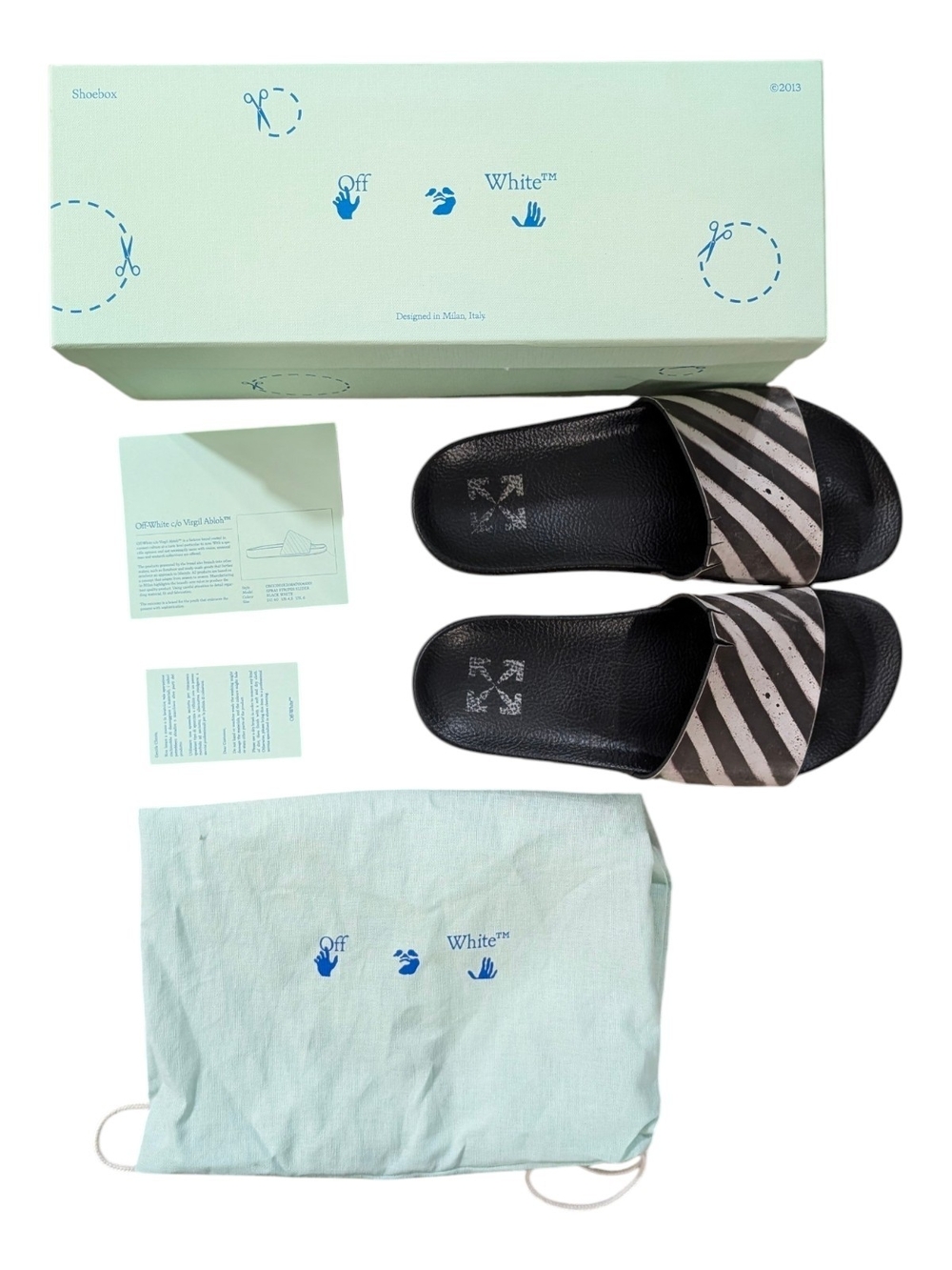 Off White Spray Stripes Pool Slides EU 40 Womens 9 Mens 7 Flawed w Box Dust Bag
